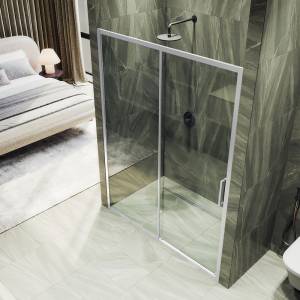 Душевая дверь в нишу MaybahGlass MGD-1632-5 профиль хром матовый, стекло бесцветное, 140x195
