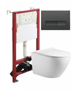 Комплект Agger ATI09150L+APB244 безободковый, белый, с инсталляцией, сиденье с микролифтом, кнопка смыва черная