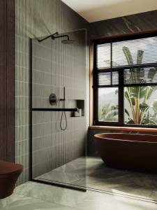 Душевая перегородка MaybahGlass MGD-727-6у 79x195, стекло бронза 8 мм, профиль черный