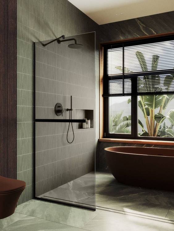 Душевая перегородка MaybahGlass MGD-727-6у 79x195, стекло бронза 8 мм, профиль черный