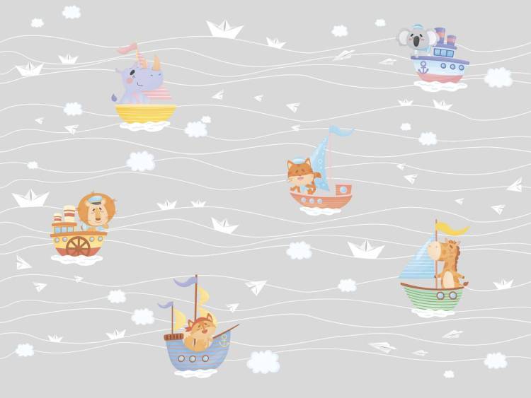 Бесшовные Eco обои Ortograf Little friends 34392 Веселые моряки 2 Ворс+ ОЕ+