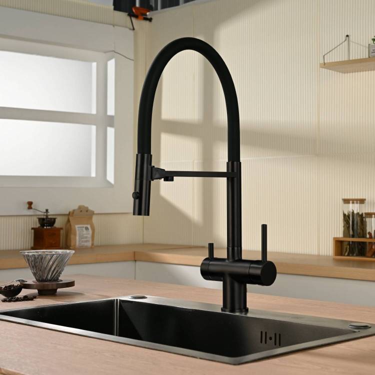 Смеситель для кухни Vincea VKF-120MB с гибким изливом, черный