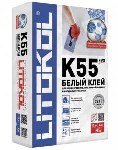 Клей для стеклянной, керамической и каменной мозаики Litoplus K55 белый 25 кг