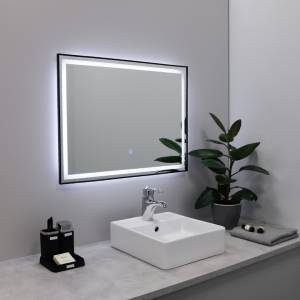 Зеркало Fixsen FX-2090B с LED подсветкой, черное, 90х70 см