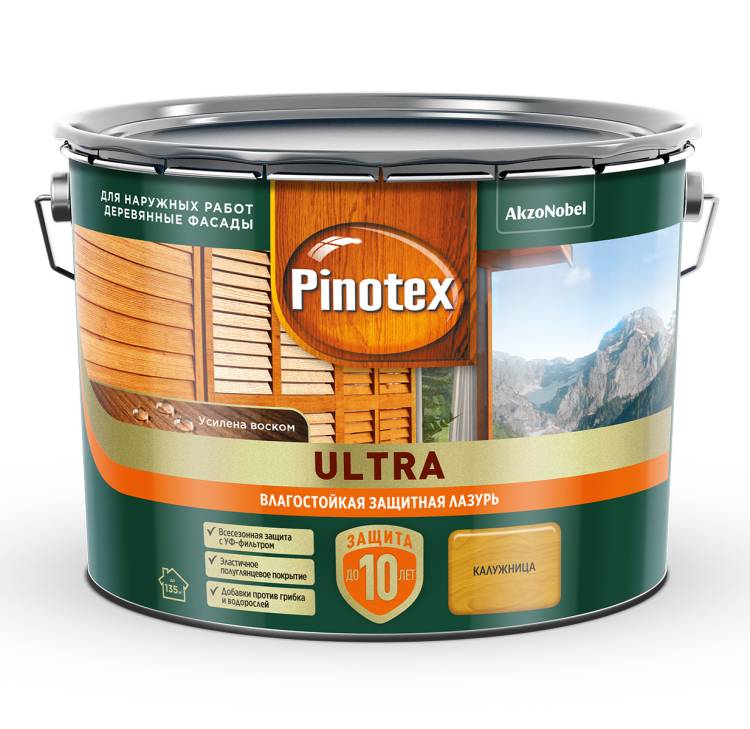 Пропитка декоративная для защиты древесины Pinotex Ultra AWB полуглянцевая калужница 9 л