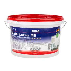 Краска моющаяся латексная Pufas Matt-Latex МЛ матовая база А морозостойкая 2.5 л
