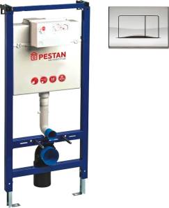 Система инсталляции для унитазов Pestan Fluenta 40006356 + 40006361 с кнопкой смыва, хром