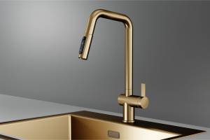 Смеситель для кухни Granula Kitchen Space 7273 золото сатин, с выдвижным изливом
