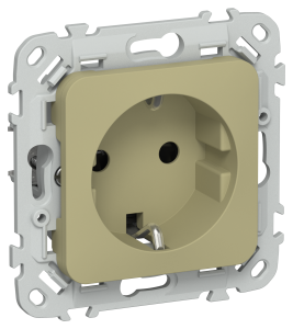 Розетка 1-местная с заземлением и шторками IEK Flite FI-R14-16-K26 оливковый