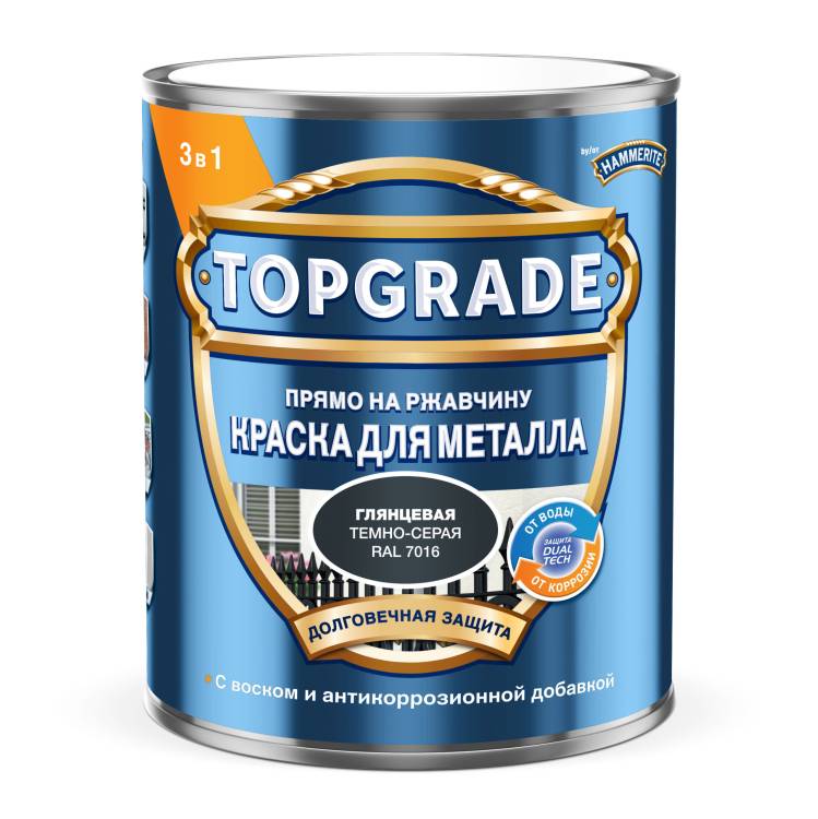Краска для металла Topgrade гладкая глянцевая RAL 7016 темно-серая 0.75 л