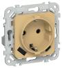 Розетка 1-местная с заземлением, шторками и USB Type A+С IEK Flite FI-R14-16-1-U22-020-K89 шамуа