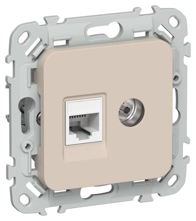 ТВ-розетка+Ethernet RJ45 IEK Flite FI-AK22-1-K88 льняной