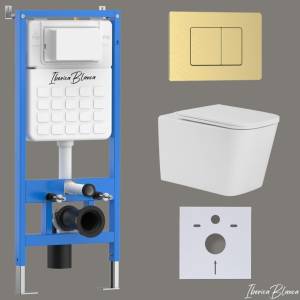 Унитаз с инсталляцией Iberica Blanca Toledo Alto IB001.TLA.234.1150 безободковый, с крышкой-сиденьем микролифт, с кнопкой матовое золото