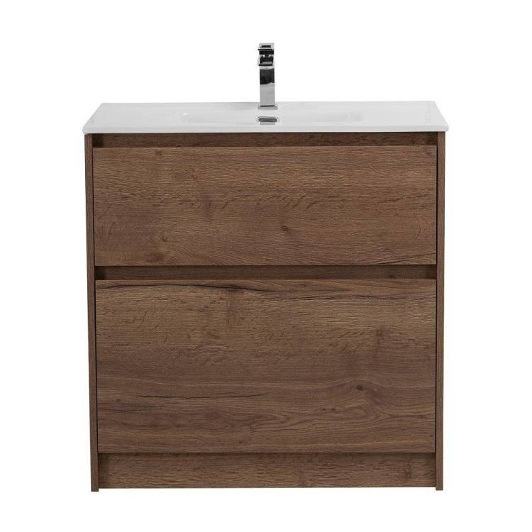 Тумба с раковиной Belbagno Kraft 39 KRAFT39-700/390-2C-PIA-RT 70x39x83 Rovere Tabacco напольная с фрезерованными ручками по всей длине фасада с двумя выкатными ящиками