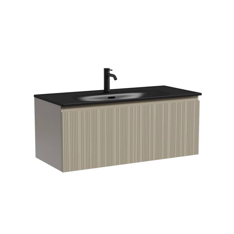 Тумба с раковиной Sancos Code подвесная, 100x46x42, с одним ящиком оснащенным доводчиками, Серая платина, раковина черная