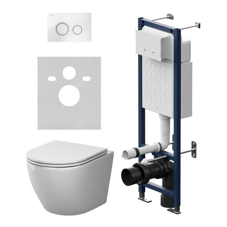 Унитаз с инсталляцией Am.Pm Like IS110101.801901 безободковый, сиденье микролифт, клавиша белый глянец