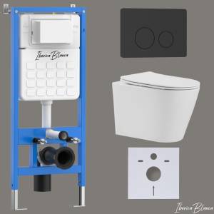 Комплект Iberica Blanca Burgos Alto IB001.BRA.231.812 унитаз безободковый, белый, сиденье микролифт, клавиша смыва черный матовый