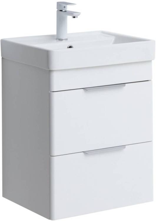 Тумба с раковиной Aquanet Ирис new 00310143 50 белый глянец, 2 ящика