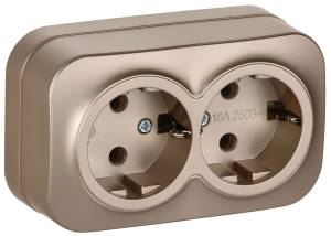 Розетка 2-местная с заземлением IEK Glory ERH21-K37M-16 шампань матовый