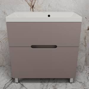 Тумба с раковиной Style Line Матис 80 напольная, тауп темный, раковина жасмин, 82x80x45
