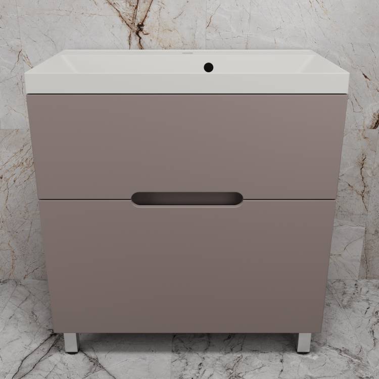 Тумба с раковиной Style Line Матис 80 напольная, тауп темный, раковина жасмин, 82x80x45