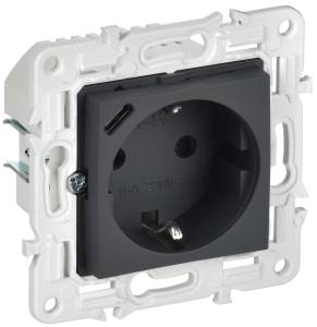 Розетка 1-местная с заземлением, шторками и USB Type С IEK Skandy SK-R14-16-U14-018-K53 графит