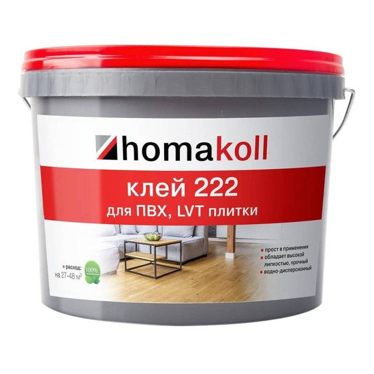 Клей для ПВХ, LVT плитки водно-дисперсионный Homakoll 222 (12 кг)