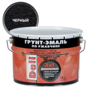 Грунт-эмаль по ржавчине 3 в 1 молотковая алкидная Dali черный 10 л