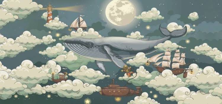 3D Фотообои Artegrafico «Кит в облаках» KID-180 песок