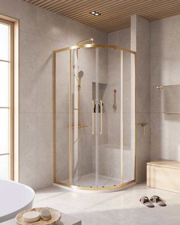 Душевой уголок Cezares Relax RELAX-304-R-2-100-C-BORO профиль брашированное золото, стекло прозрачное, 100x100x200
