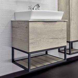 Тумба с раковиной Comforty Порто-60 00-00011395 дуб дымчатый с белой столешницей c раковиной Comforty 9055RA-50