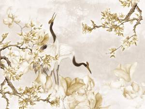 Бесшовные Eco обои Ortograf Animality 34687 Storks and sakura Жемчуг ОЕ-Р3