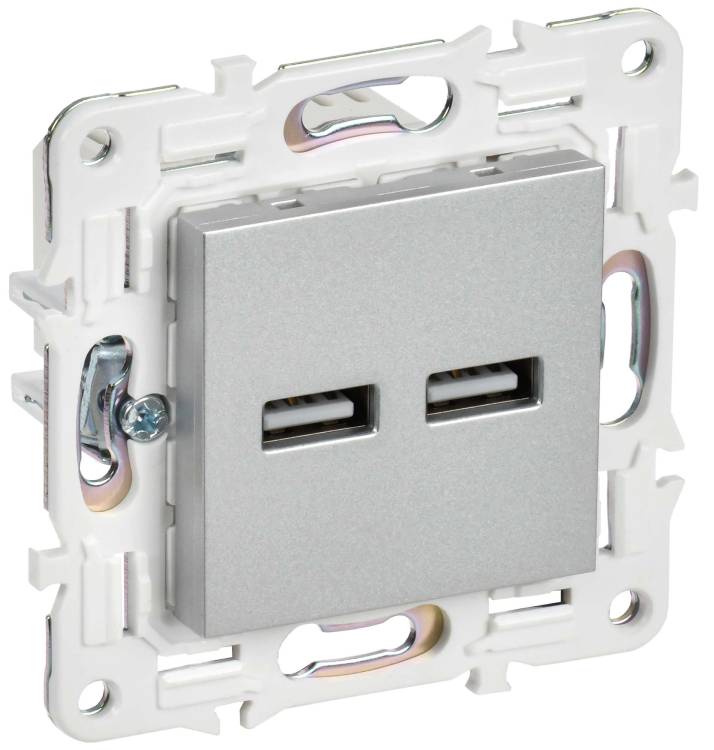 Розетка USB type A+A IEK Skandy SK-U21-D31-K23 серебряный