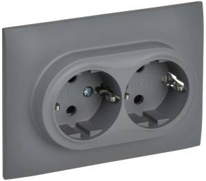 Розетка 2-местная с заземлением и шторками IEK Skandy SK-R24-16-K03-F серый