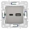 Розетка USB type A+C IEK Skandy SK-U22-D31-K50 никель фото 5