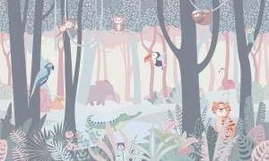 Бесшовные Eco обои Ortograf Little friends 34420 Жизнь в джунглях 3 Жемчуг ОЕ-Р3