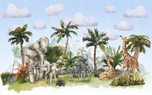 3D Фотообои Artegrafico «Семьи животных на фоне гор на голубом» NKID-020 канвас