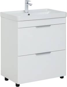 Тумба с раковиной Aquanet Ирис new 00310153 710 белый глянец, 2 ящика