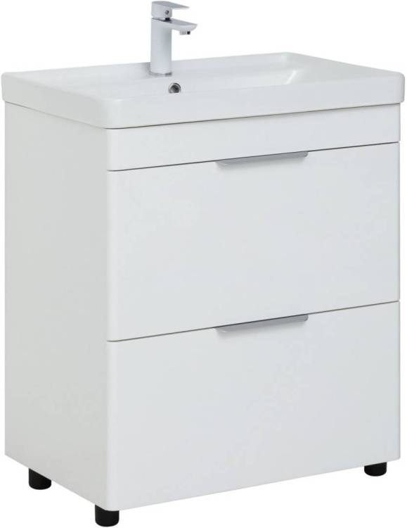 Тумба с раковиной Aquanet Ирис new 00310153 710 белый глянец, 2 ящика