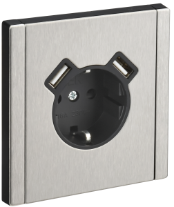 Розетка 1-местная с заземлением, шторками и USB Type A+A IEK Forte&Piano FP-R14-16-U21-D31-M-K50 никель