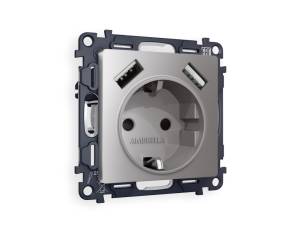 Комплект механизма электрической розетки 2USB A+A 18W (быстрая зарядка) с заземлением Ambrella Volt Alfa MA509010