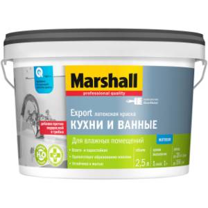 Краска латексная для влажных помещений Marshall Кухни и Ванные матовая база BC 2.5 л