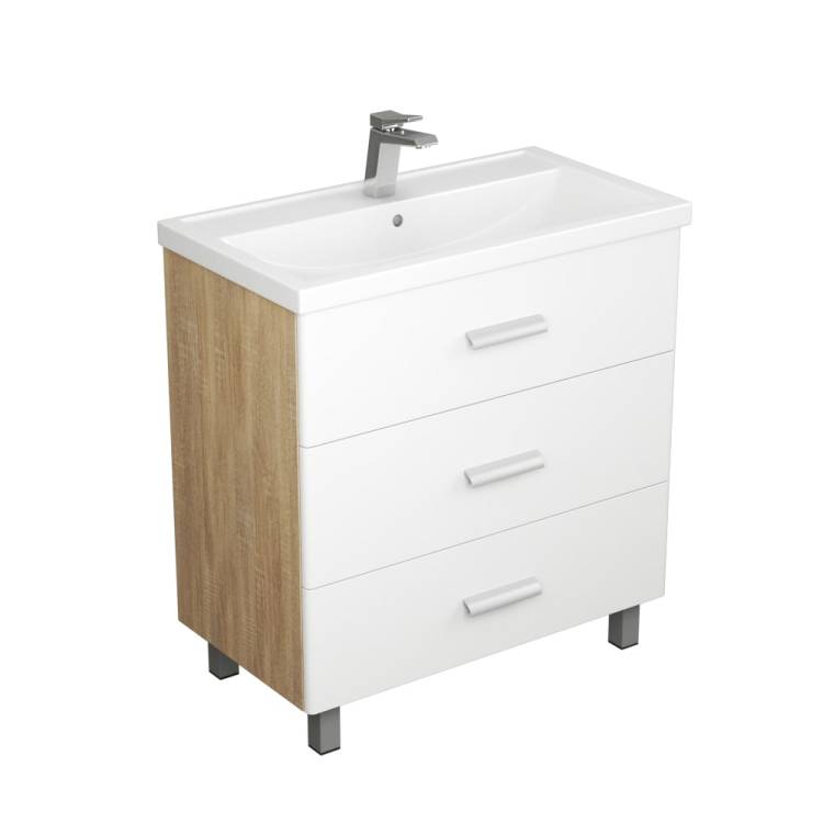 Тумба с раковиной Uncoria Гарда 80 58036 белый, дуб сонома