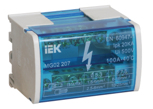Шины на DIN-рейку в корпусе (кросс-модуль) IEK YND10-2-07-100 ШНК 2х7 L+PEN