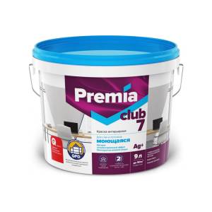 Покрытие для стен и потолков моющееся с антимикробным эффектом Premia Club 7 белое база А 9 л