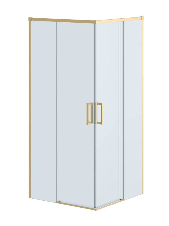 Душевой уголок Cezares PLANE-A-2-100-C-BORO профиль брашированное золото, стекло прозрачное, 100x100x195