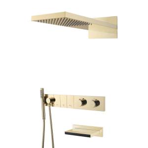 Душевая система Boheme Zodiac 133-2-G золотая, с термостатом, с изливом