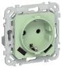Розетка 1-местная с заземлением, шторками и USB Type A+A IEK Flite FI-R14-16-U21-D31-K93 фисташковый