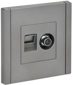 ТВ-розетка+Ethernet RJ45 IEK Forte&Piano FP-AK20-1-K46 сталь