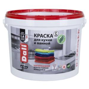 Краска для кухни и ванной акриловая моющаяся Dali глубокоматовая база С 9 л